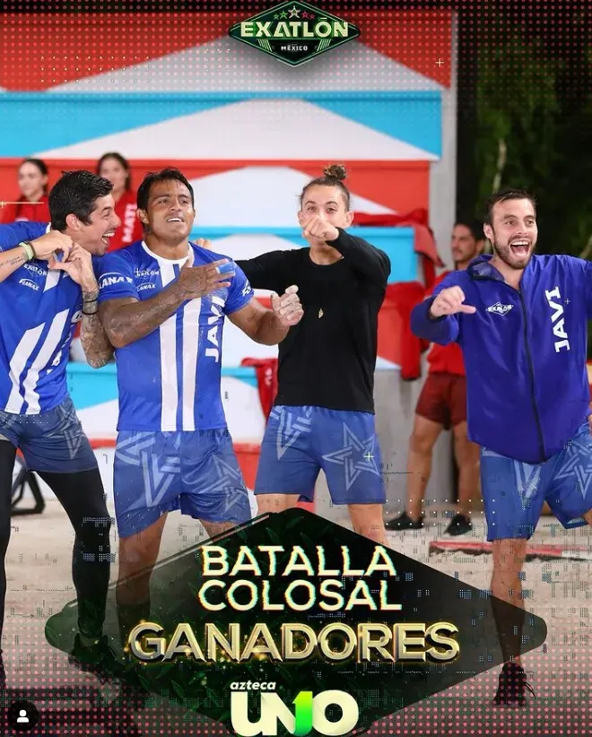 Los Azules celebrando su victoria de anoche en Exatlón. Imagen: @exatlonmx.