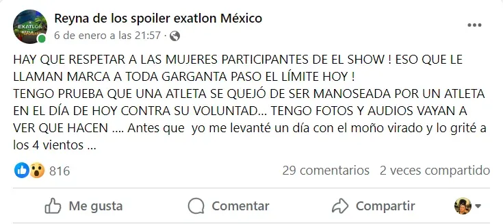 Así fue como todos nos enteramos del caso de acoso que habría ocurrido en la emisión. Imagen: Facebook.