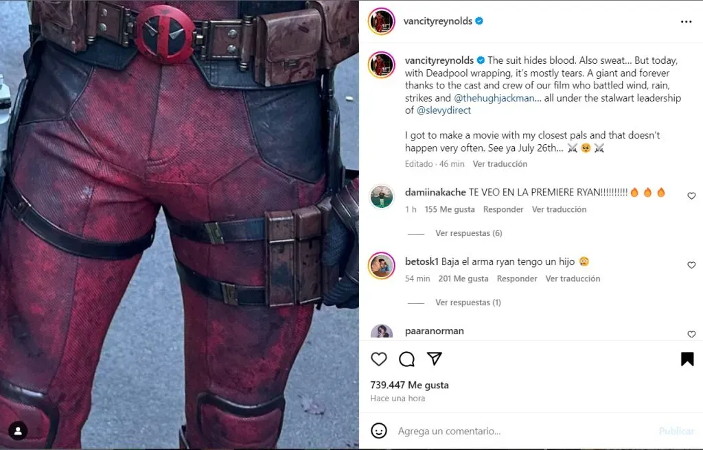 El sentido posteo de Ryan Reynolds. (Instagram)