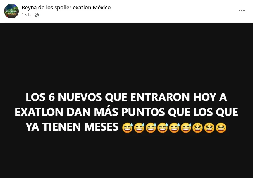 Uno de los grupos de Facebook de Keyla, la Reina de los Spoilers, fue en donde se compartió esta información. Imagen: Página de Facebook de Reyna de los spoilers exatlon México.