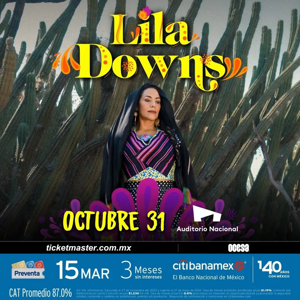 Lila Downs se presentará en el Palacio de los Deportes de la Ciudad de México 2024.