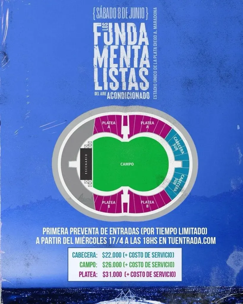 Precios de entradas para Los Fundamentalistas del Aire Acondicionado tocarán en La Plata 2024.