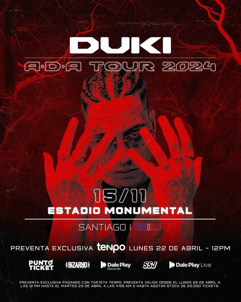 Duki se presentará en el Estadio Monumental de Santiago en este 2024.