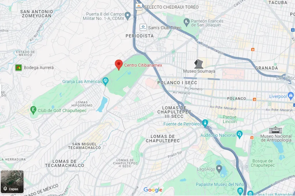 El centro Citibanamex está ubicado cerca del Museo Soumaya. Imagen: Google Maps.