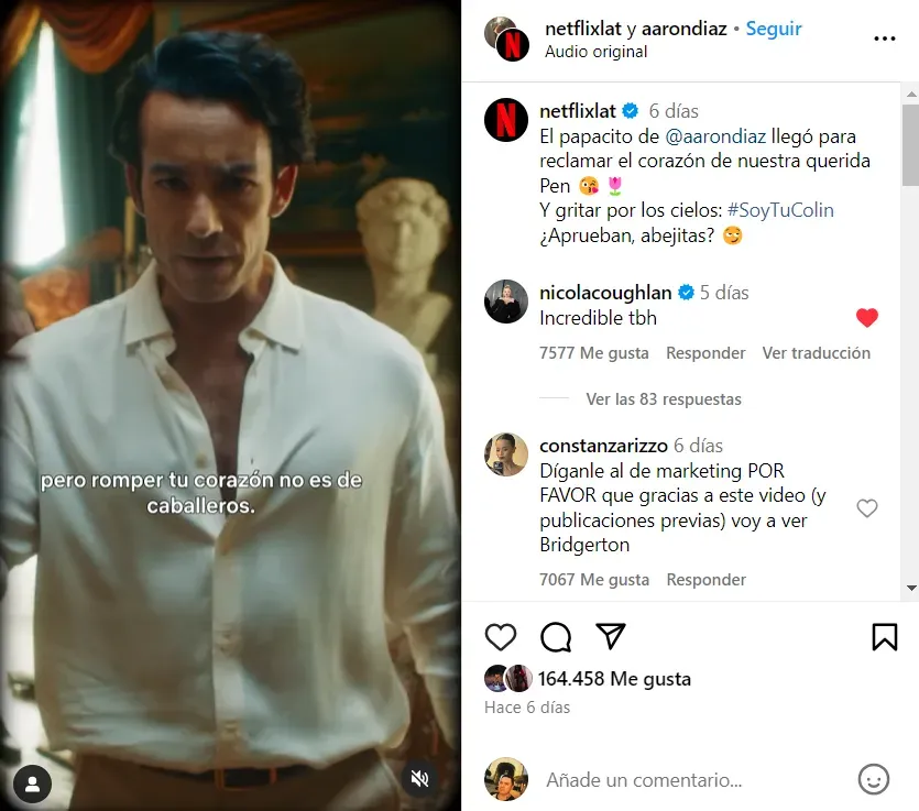 Aerón Díaz impresionó no solo a los fans de la serie, sino también a la intérprete de Penelope. Imagen: @netflixlat.