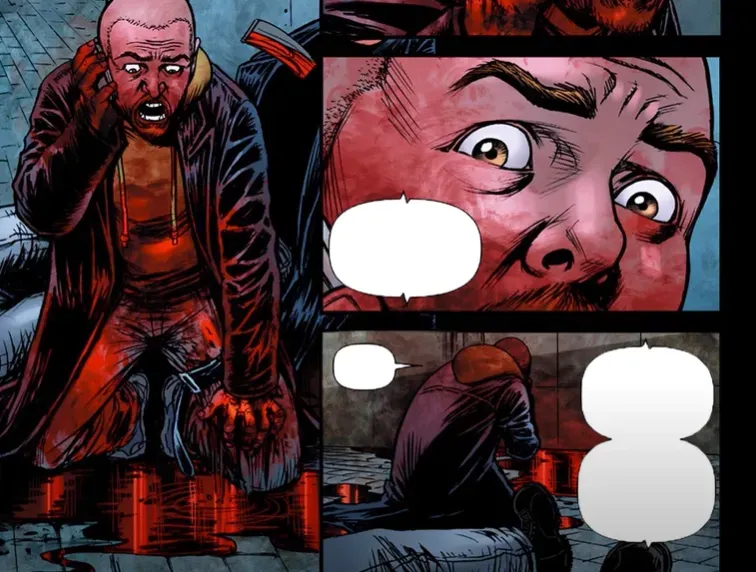 Panel de los comics de The Boys, en el que Hughie le llama a sus padres y descubre que Butcher no los mató, como él le hizo creer. Imagen: @NotifrikiTV.