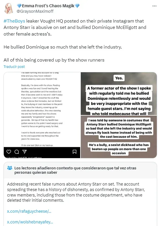 Los señalamientos sobre el presunto mal comportamiento de Antony Starr se hicieron rápidamente virales en X. Imagen: X.