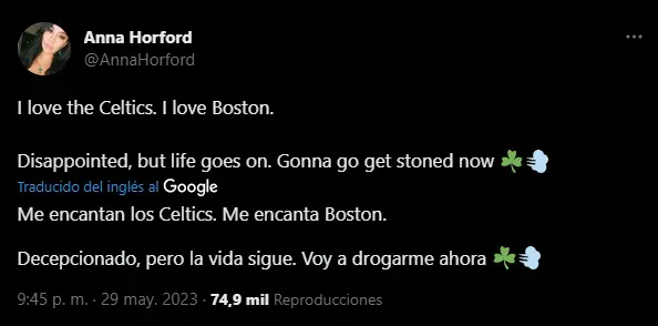Mensaje de Anna Horford por derrota de Celtics (Foto: Twitter / @AnnaHorford)