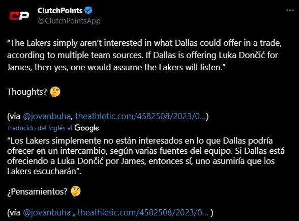 La respuesta de Lakers al reclutamiento de Irving a LeBron (Foto: Twitter / @ClutchPointsApp)