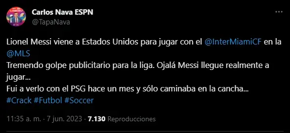 Duras palabras a Messi (Foto: Twitter / @TapaNava)