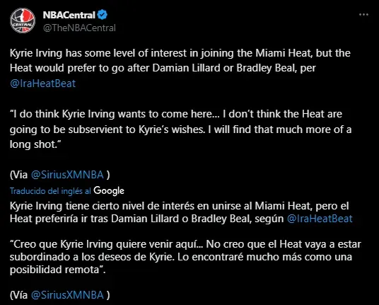 A Irving le interesaría ir al Heat (Foto: Twitter / @TheNBACentral)