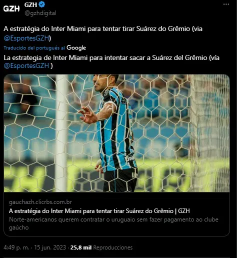 Gremio aceptaría la salida de Suárez (Foto: Twitter / @gzhdigital)