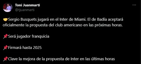 Busquets jugará en Inter Miami (Foto: Twitter / @tijuanmarti)