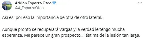 Adrián Esparza sobre el regreso de Vargas. (@A_EsparzaOteo)
