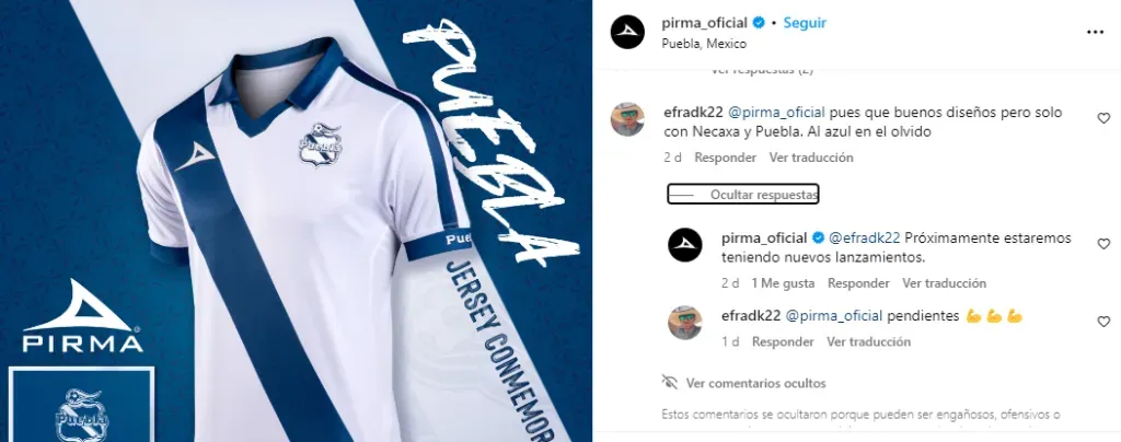 Publicación en Instagram y respuesta de Pirma