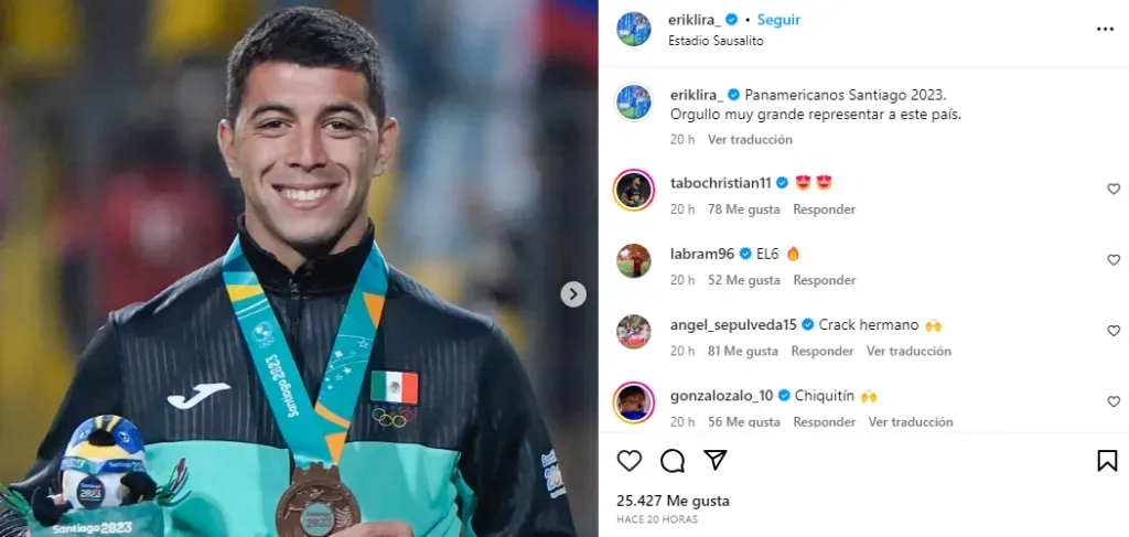 Publicación de Erik Lira en su cuenta de Instagram