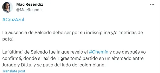 Información de Mac Reséndiz en X