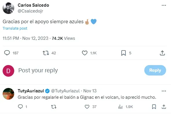Publicación de Carlos Salcedo en X