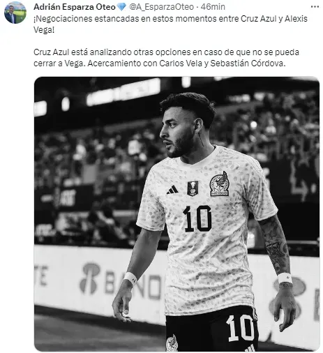 Se frena lo de Vega y Cruz Azul va por Córdova o Vela. (@A_EsparzaOteo)