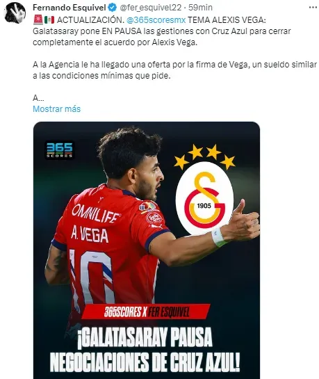 ¿Galatasaray le quita a Vega a Cruz Azul? (@fer_esquivel)