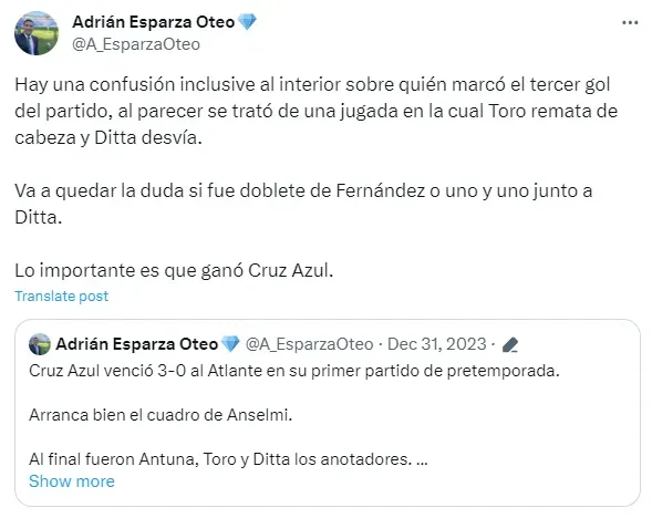 Información de Adrián Esparza Oteo en su cuenta de X (antes Twitter)