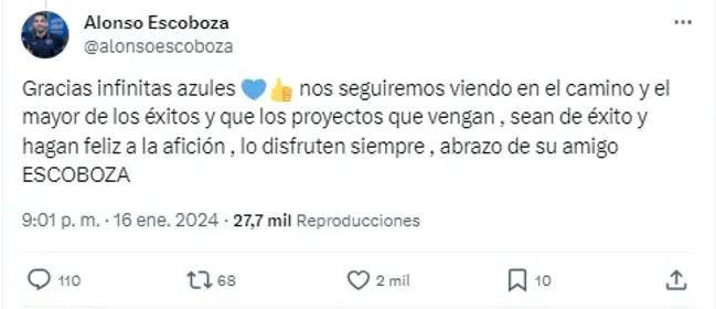 Alonso Escoboza y su “presión” a Cruz Azul para el 2024