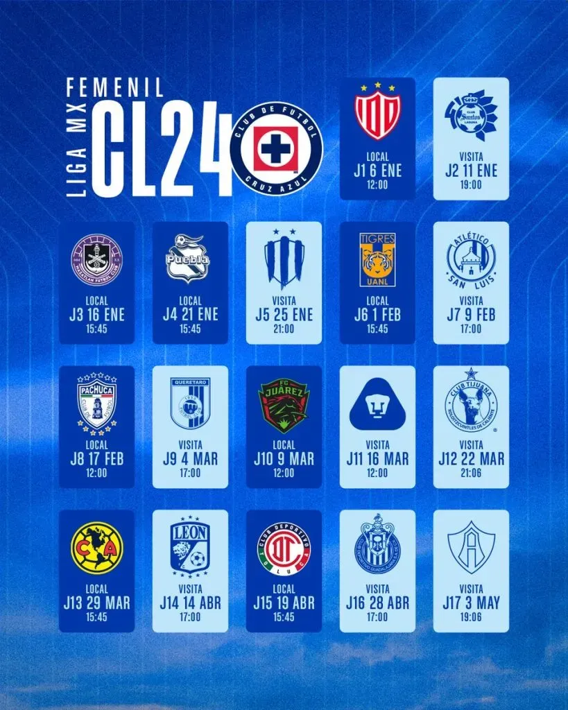 El calendario completo de Cruz Azul. (Foto: Cruz Azul)