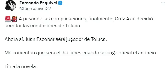 Información de Fernando Esquivel en X