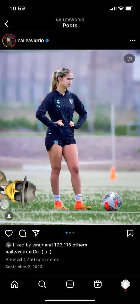 Publicación de Nailea Vidrio con reacción de Vinicius Jr.