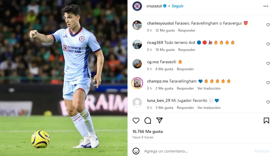Aficionados de Cruz Azul bautizan a Faravelli en Instagram
