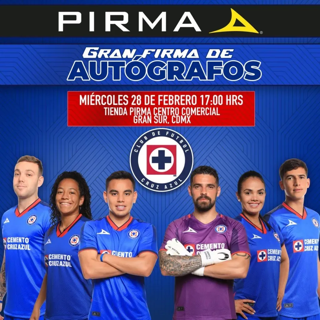 Pirma anuncia firma de autógrafos con jugadores de Cruz Azul.