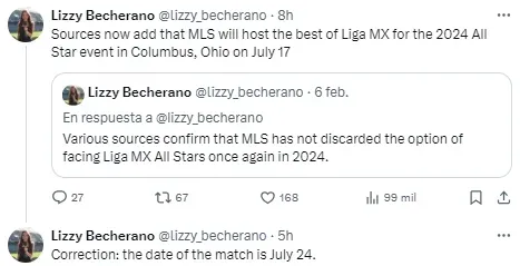 Se confirmaría el Juego de las Estrellas MLS – Liga MX. (Twitter @Lizzy_Becherano)