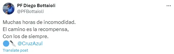 Mensaje de Diego Bottaioli en redes sociales