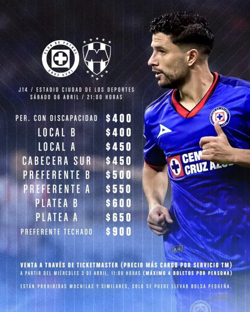 Precio de los boletos para el partido Cruz Azul vs. Monterrey