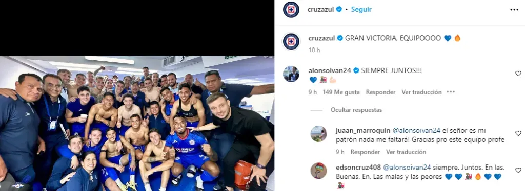 El mensaje de Iván Alonso en la publicación de Cruz Azul (IG CAZ)