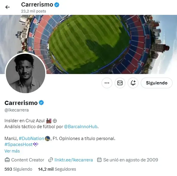 El perfil de Ike Carrera en X, insider de Cruz Azul
