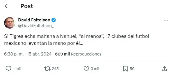 David Faitelson afirmó que Cruz Azul podría querer a Nahuel Guzmán (X)