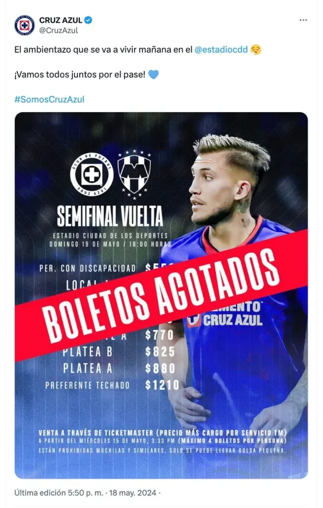 Cruz Azul vs. Rayados: boletos agotados para la Semifinal.