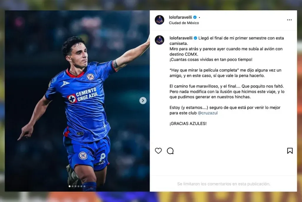 La publicación de Lolo Faravelli para todo Cruz Azul