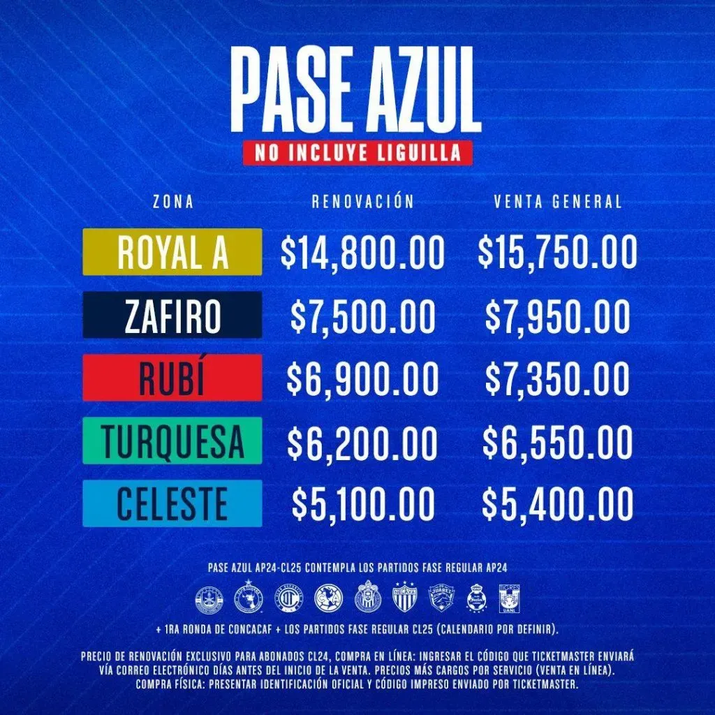Salió a la venta el Pase Azul para la temporada 2024/25. (Cruz Azul Oficial)