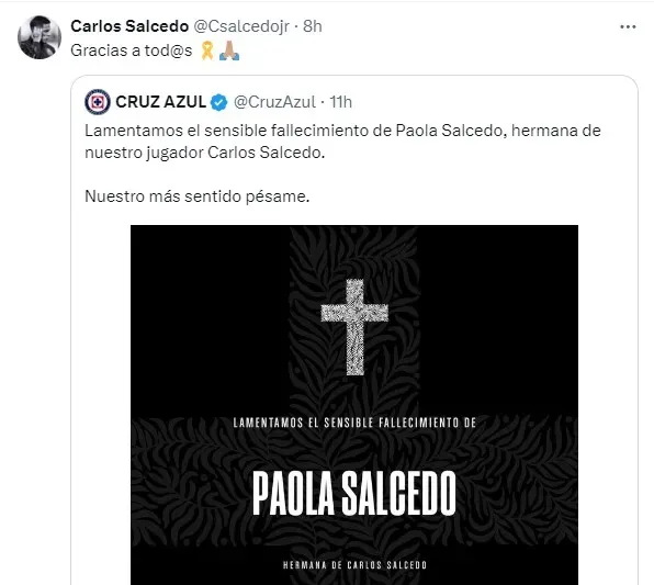 El mensaje de Carlos Salcedo ante el fallecimiento de su hermana (X)