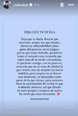 Mensaje de Carlos Salcedo en Instagram