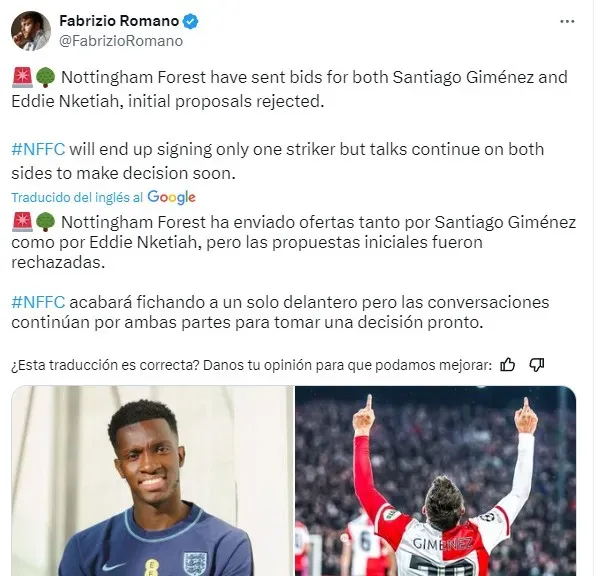 Revelan la postura del Nottingham Forest con Santiago Giménez (X)