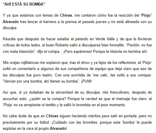 Publicación del diario Récord sobre el incidente del Piojo Alvarado