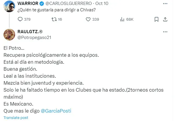 Mensaje del Potro en X