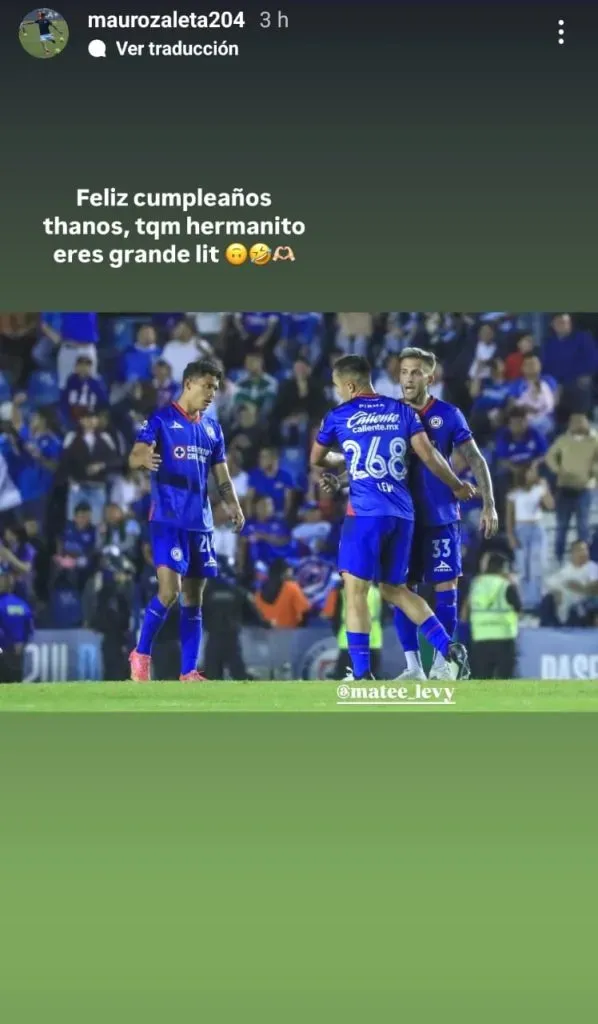 La storie donde Zaleta reveló el apodo de Mateo Levy. (@maurozaleta204)