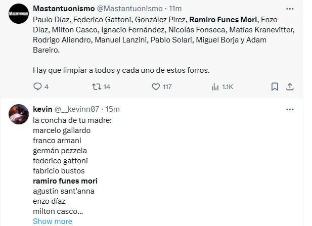 Comentarios en redes sociales contra Funes Mori