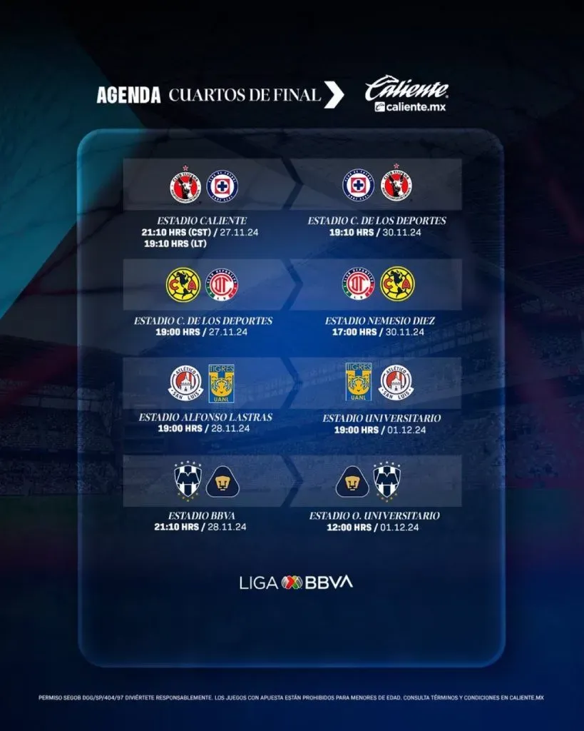 Horarios confirmados (Liga MX)