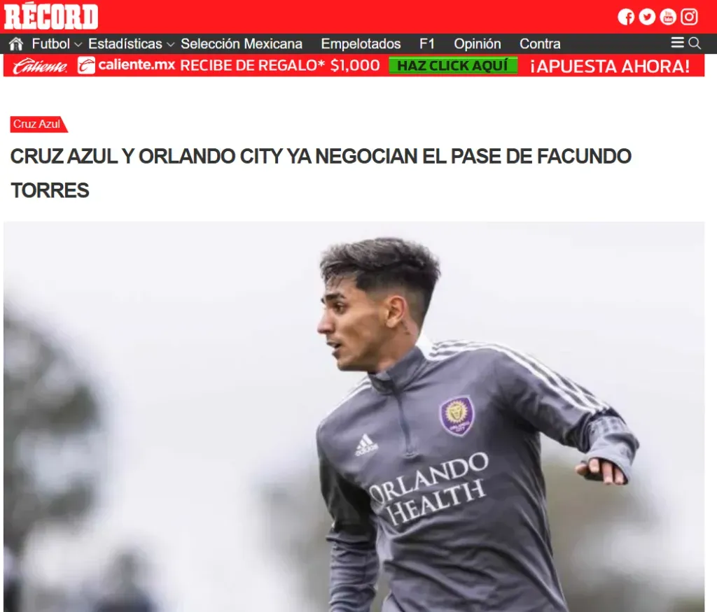 Cruz Azul ya negocia por Facundo Torres. (Record)