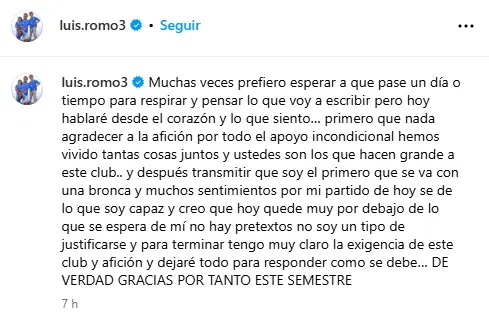 La descarga de Luis Romo en Instagram